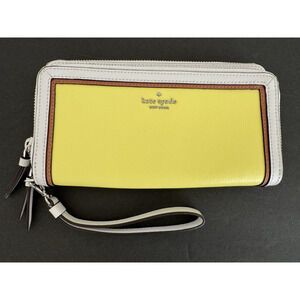 Kate Spade New York Wallet Yellow White Double Zip-Around Organizer Wristlet